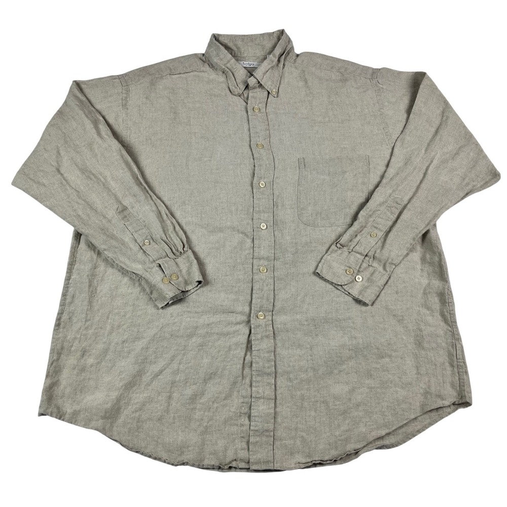 Turnbury Mens XL 100% Linen Button Down Shirt Beige Long Sleeve Relaxed Fit